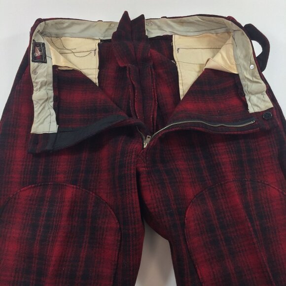 Vintage 1940s Mens Woolrich Mackinaw Red Black Plaid Pants Hunting Wool Size 46 - Picture 3 of 13